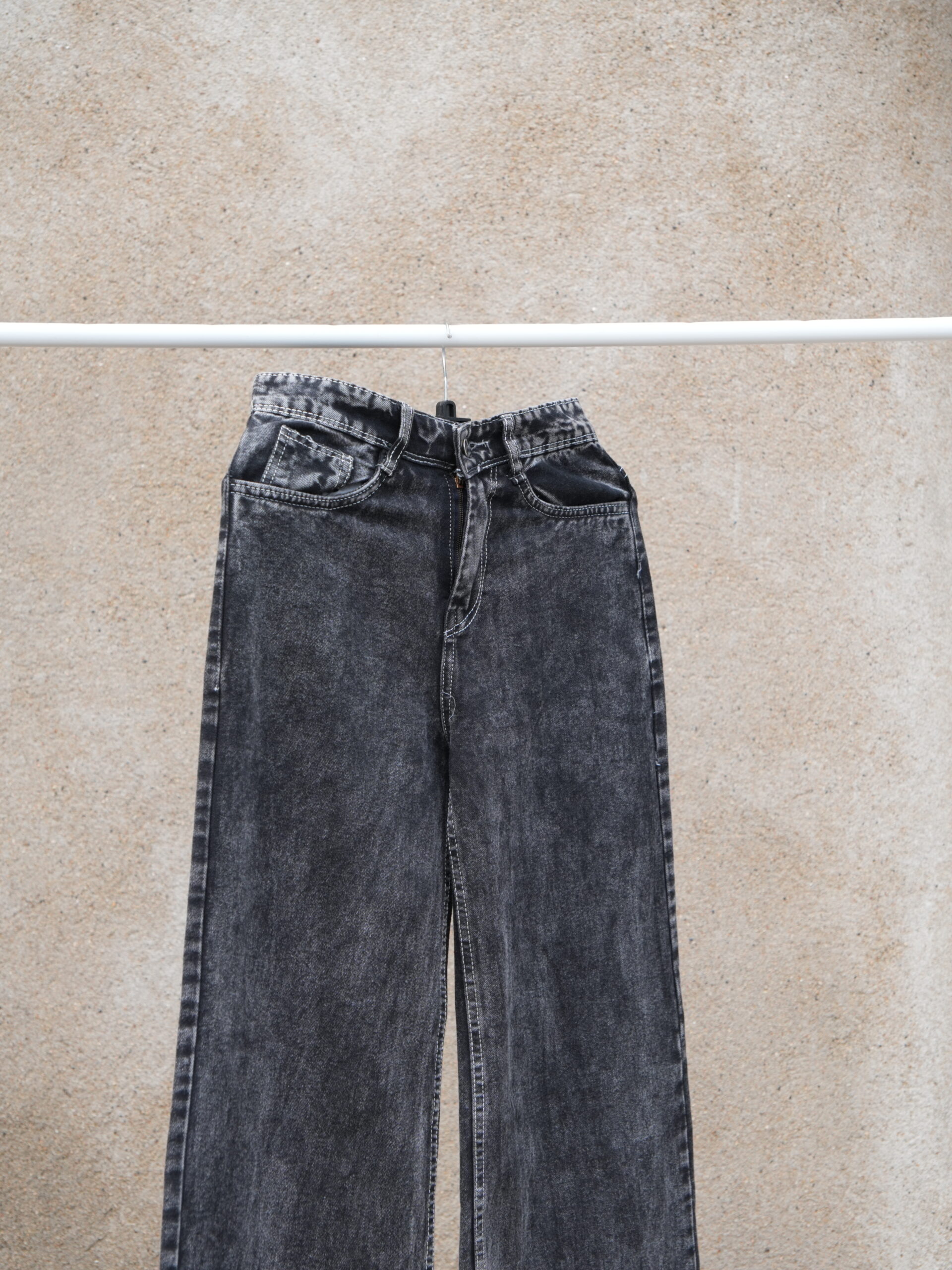Charcoal Onyx Acid-Wash Straight-Leg Jeans